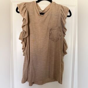 Hayden Taupe Ruffle Sleeve Pocket Tee